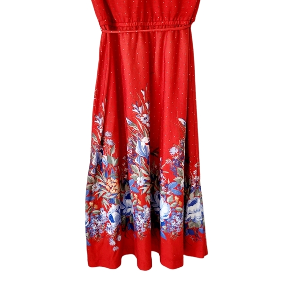 Vintage Polka-dot and Floral Drawstring Shoulder Sleeveless Dress Red Size S - Picture 6 of 12